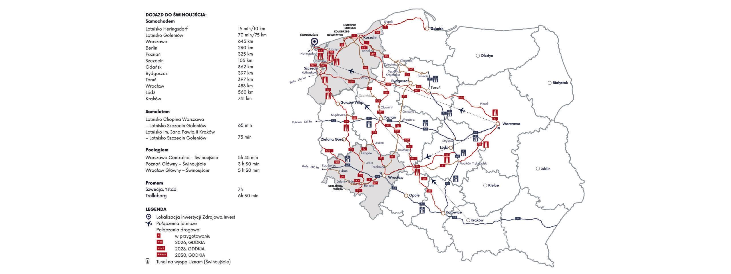 mapa dojazdu do Świnoujścia