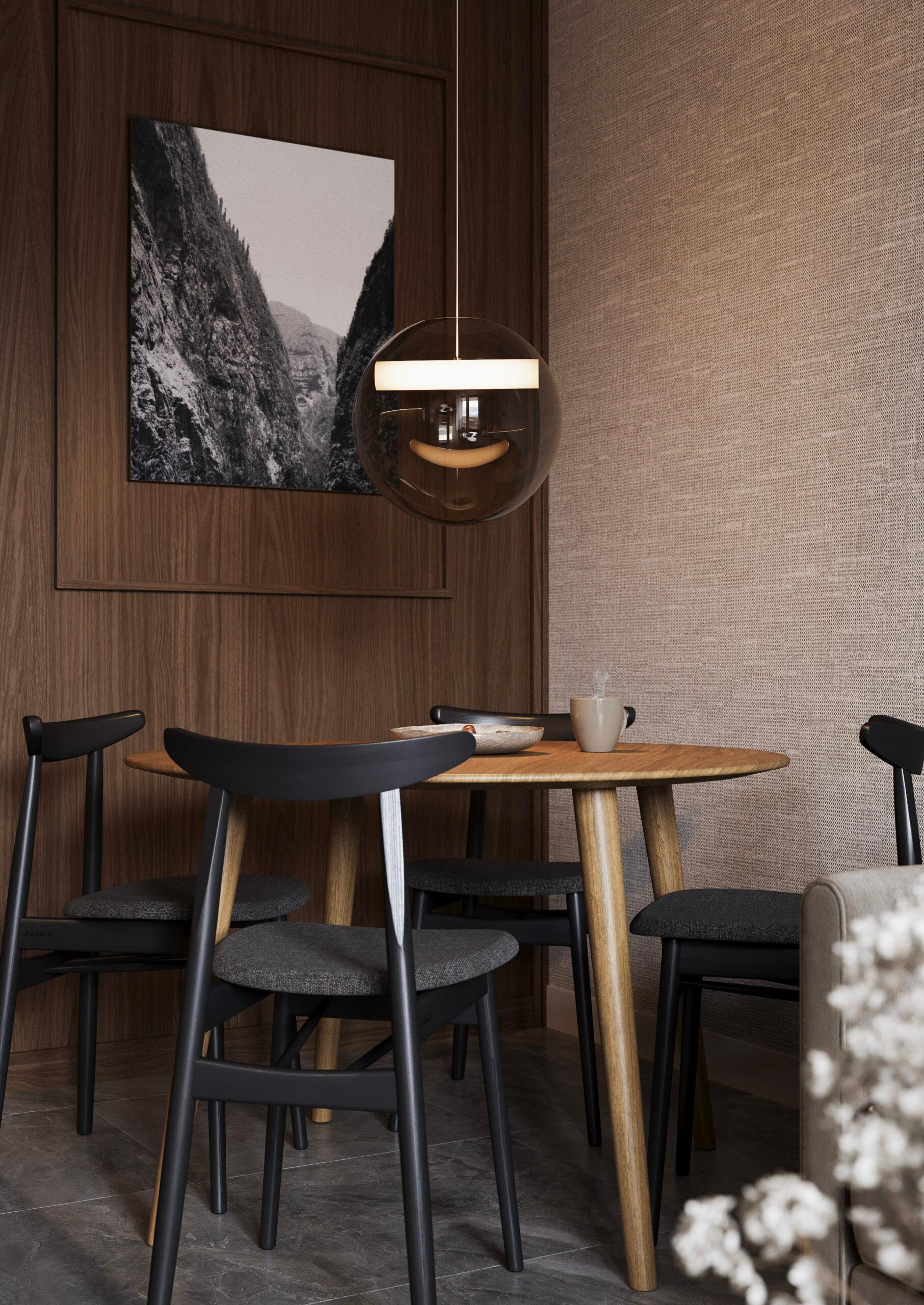 Nowoczesny salon w Cristal Apartments Szklarska Poręba z aneksem kuchennym i dużymi przeszkleniami