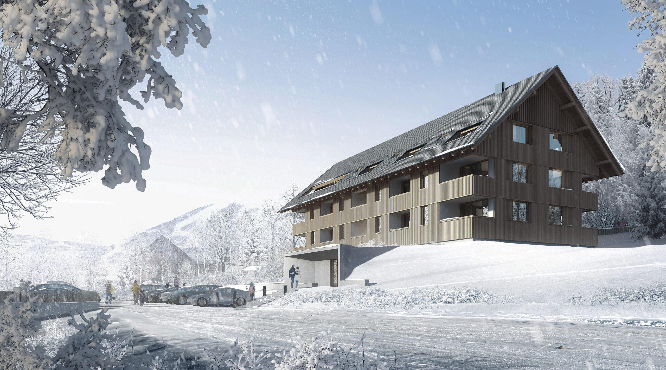 Nowoczesny apartamentowiec w górach – Cristal Apartments Szklarska Poręba zimą