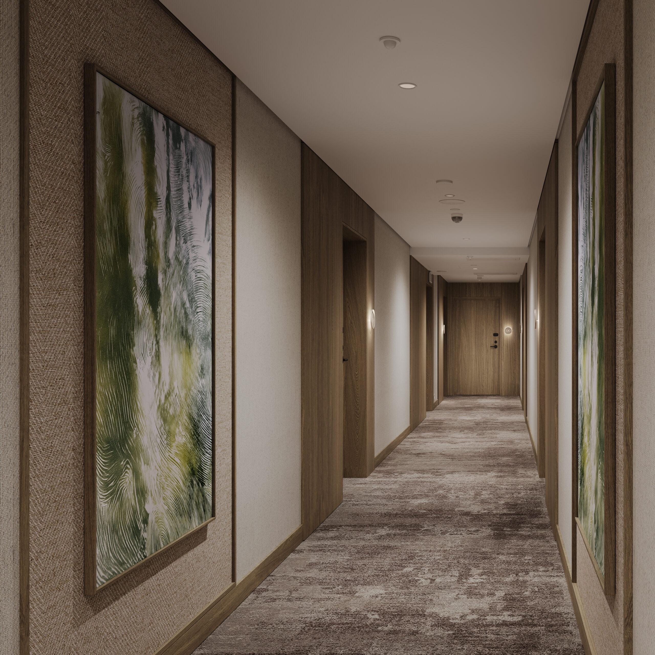 Nowoczesny korytarz w apartamentowcu Baltic Park Grand Residences Świnoujście